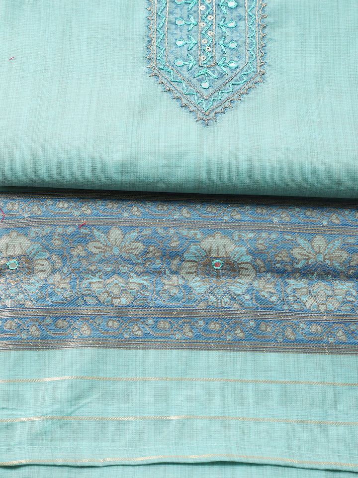 Embroidered Chanderi Unstitched Suit With Pant &amp; Dupatta