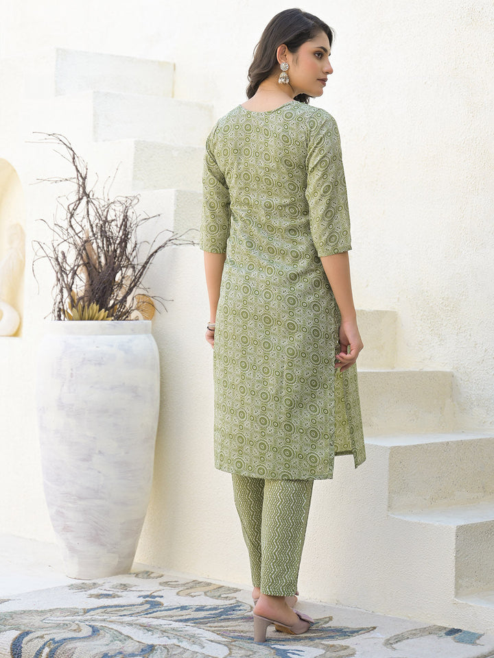 Floral Printed Cotton Kurta With Pants &amp; Dupatta