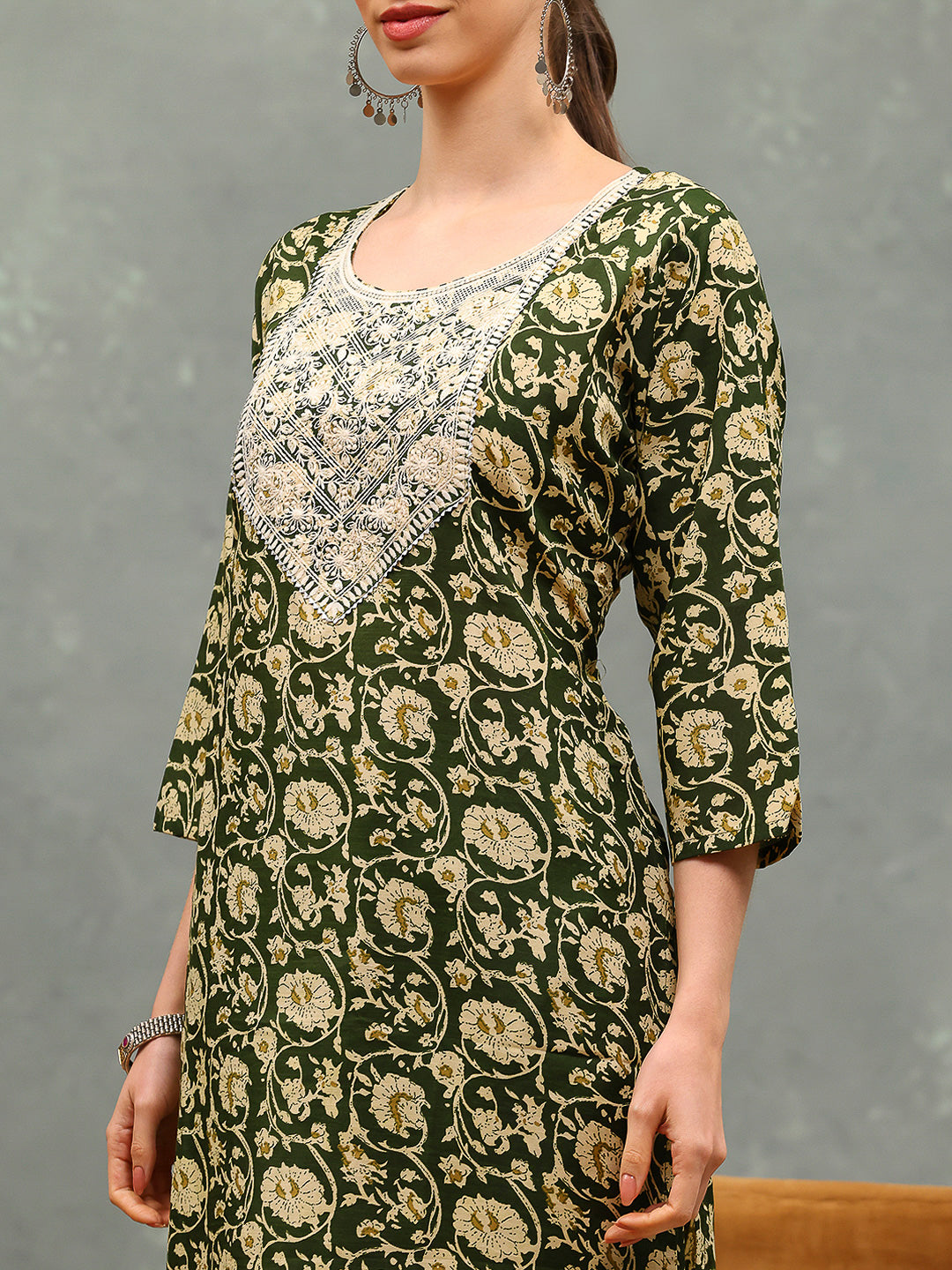 Printed Cotton Blend Kurta With Pants & Dupatta