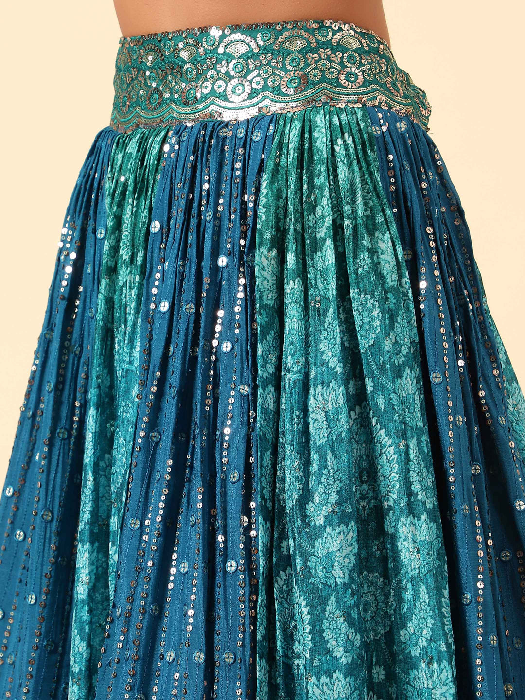 Sequin Embroidered Crepe Choli With Lehenga &amp; Dupatta