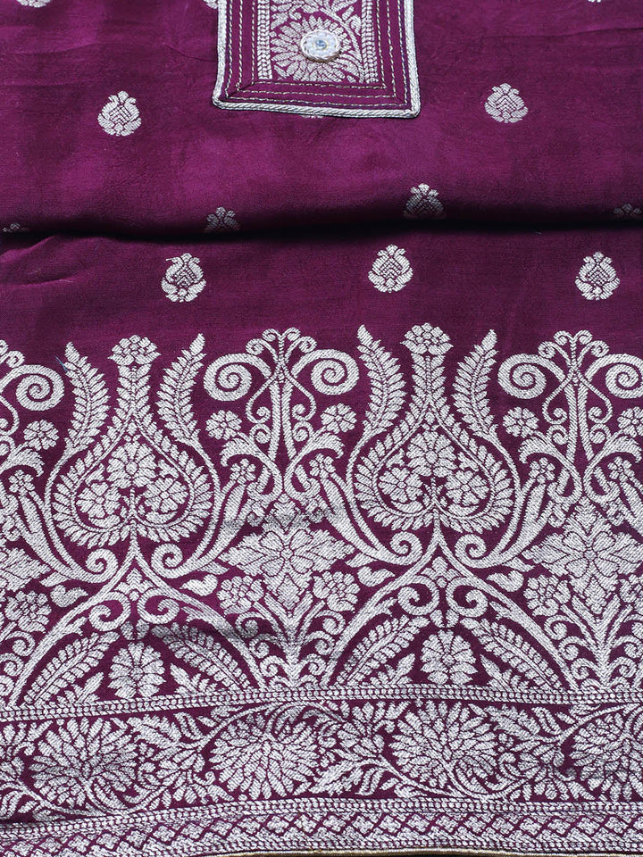 Embroidered Chanderi Unstitched Suit With Pant &amp; Dupatta