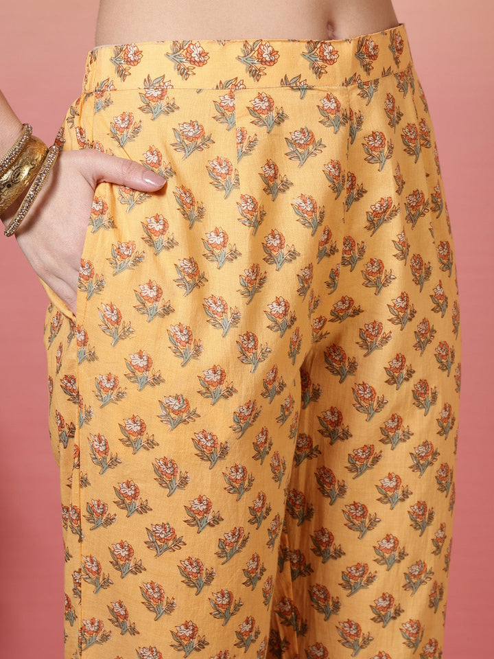Embroidered Cotton Kurta With Pant &amp; Dupatta