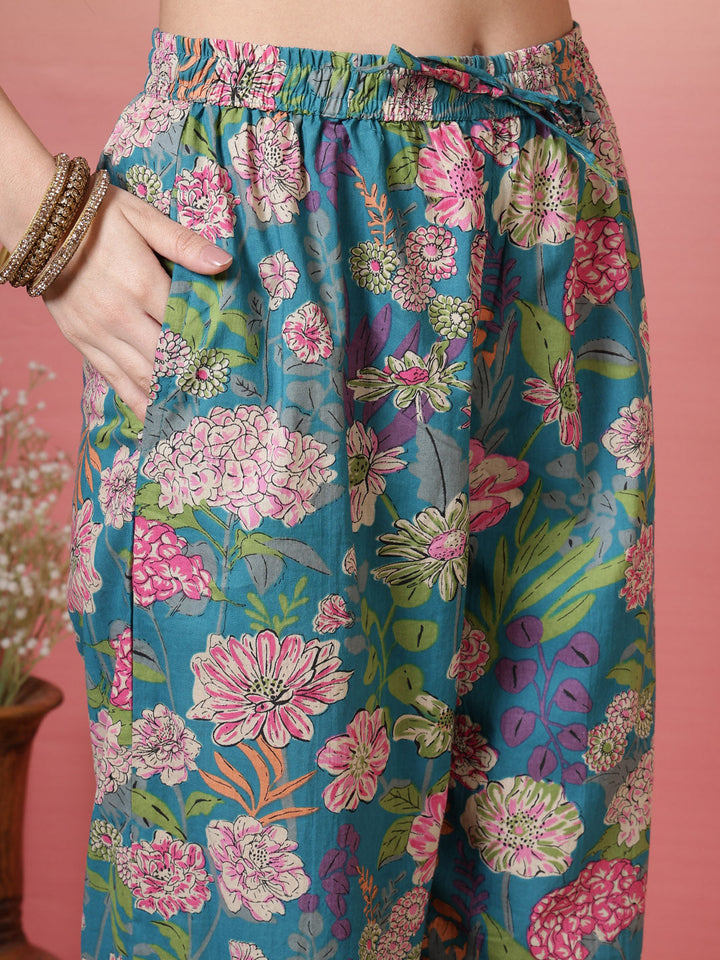 Embroidered Cotton Kurta With Pant &amp; Dupatta