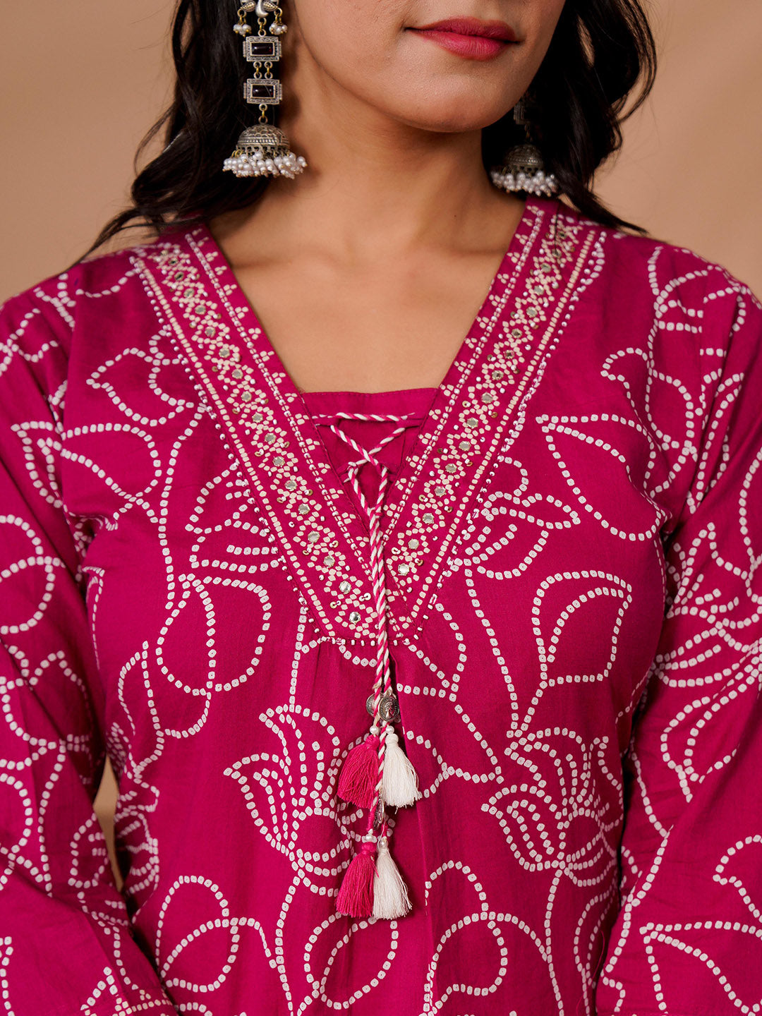 Pink Cotton Blend Printed Straight Suit Set