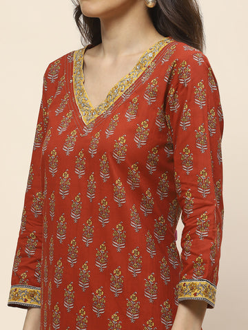 Printed Cotton Suit Set With Dupatta