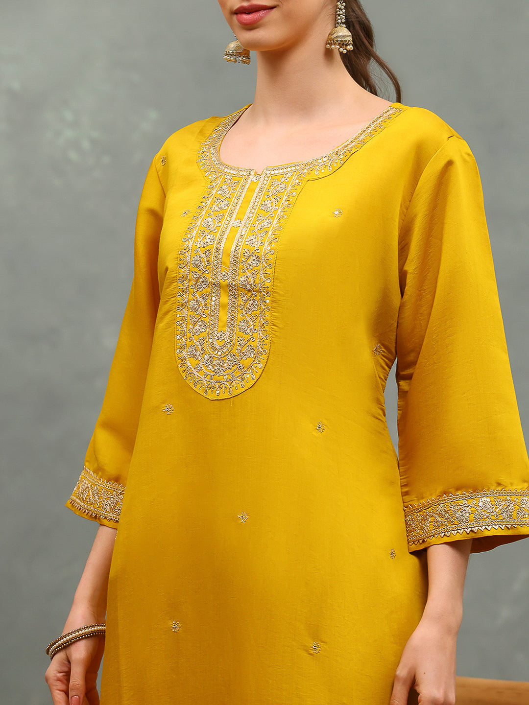 Printed Embroidery Cotton Blend Kurta With Pants &amp; Dupatta