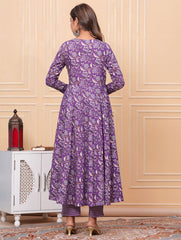 Printed Cotton Blend Kurta With Pants & Dupatta