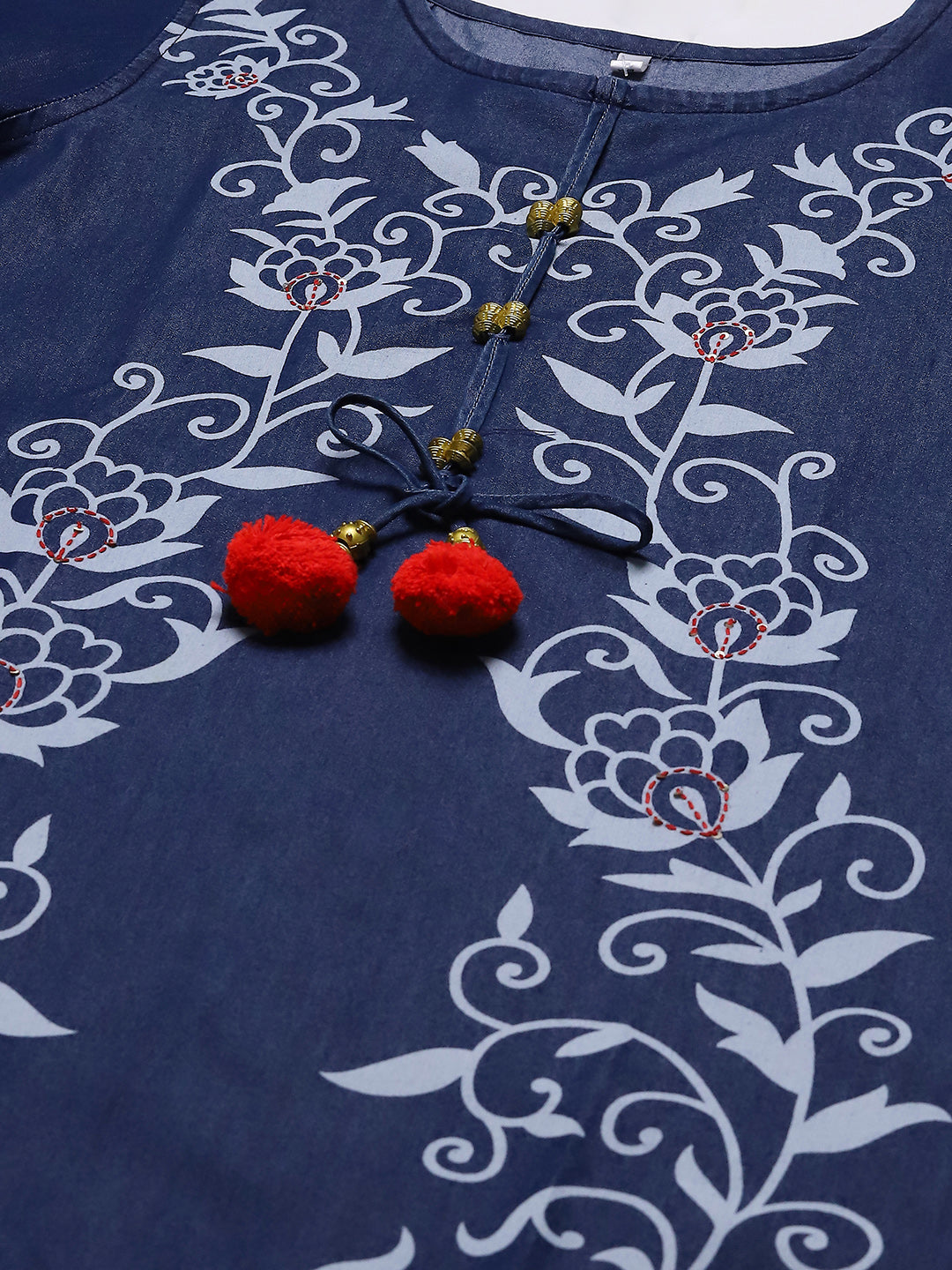 Neck Printed Denim Kurta