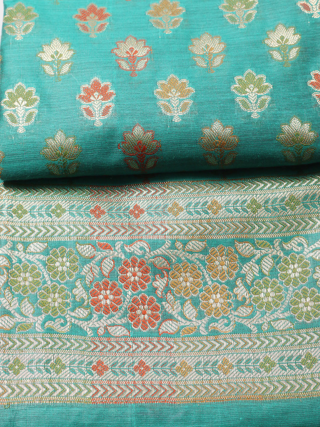 Banarasi Chanderi Unstitched Suit With Pant &amp; Dupatta