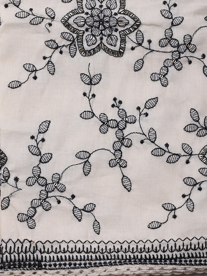 Embroidered Cotton Blend Unstitched Suit With Pant &amp; Dupatta