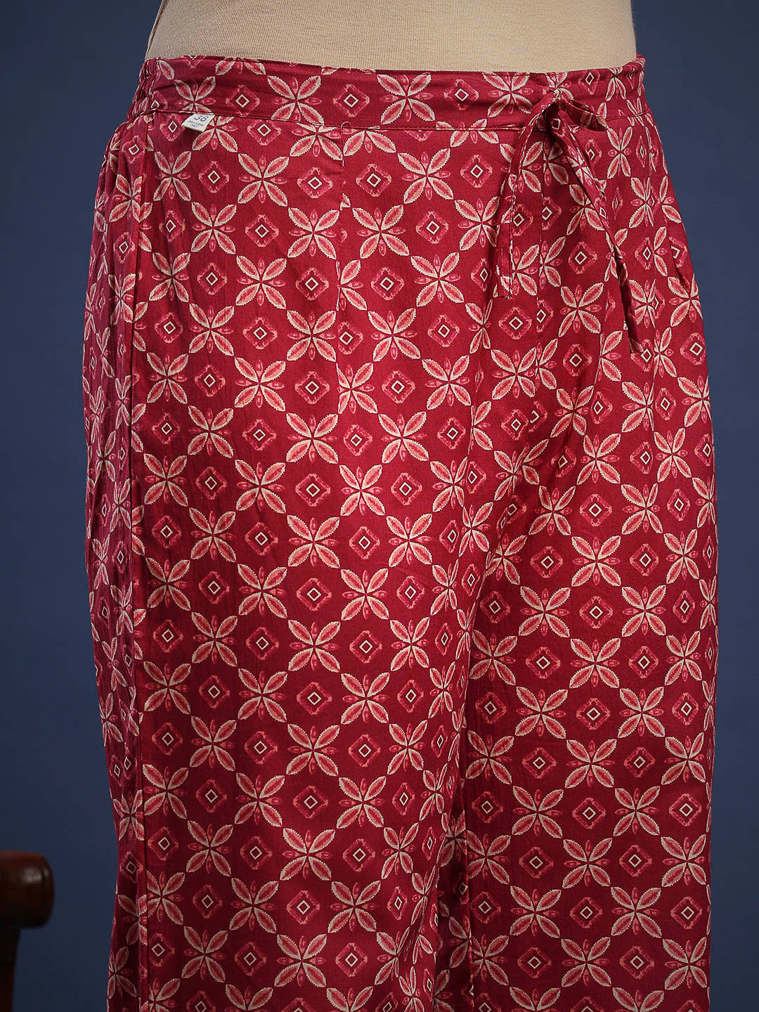 Wine Cotton Blend Printed A Line Suit Set