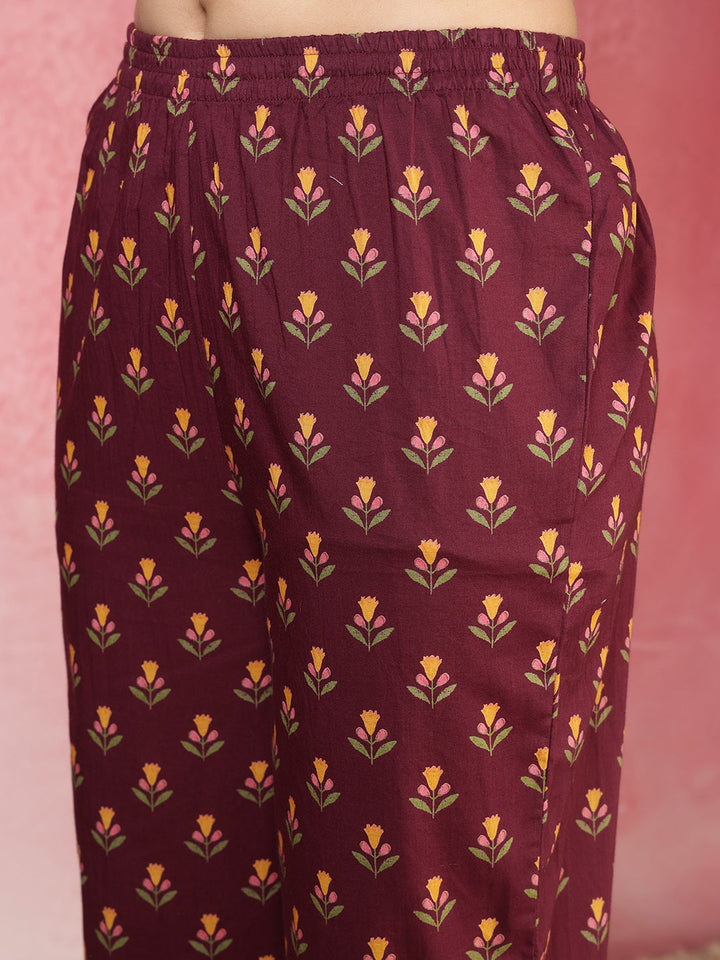 Printed Cotton Blend Kurta With Pant &amp; Dupatta