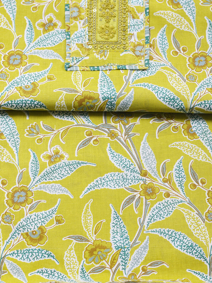 Printed Cotton Blend Unstitched Suit With Pant &amp; Dupatta