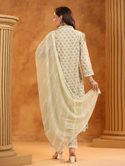 Printed Cotton Blend Kurta With Pants & Dupatta