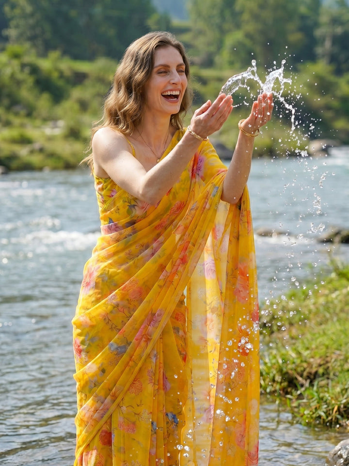 Digital Print Chiffon Saree