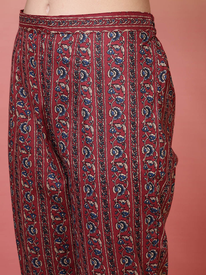 Embroidered Cotton Kurta With Pant &amp; Dupatta