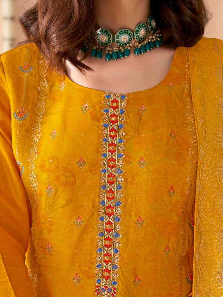 Embroidered Silk Kurta With Pant &amp; Dupatta