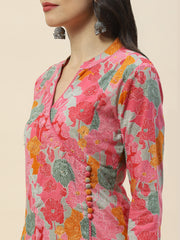 Floral Print Cotton Kurta With Pants