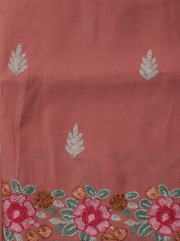 Neck Embroidered Chanderi Unstitched Suit With Dupatta