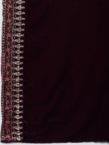 Embroidered Velvet Unstitched Suit Piece With Dupatta