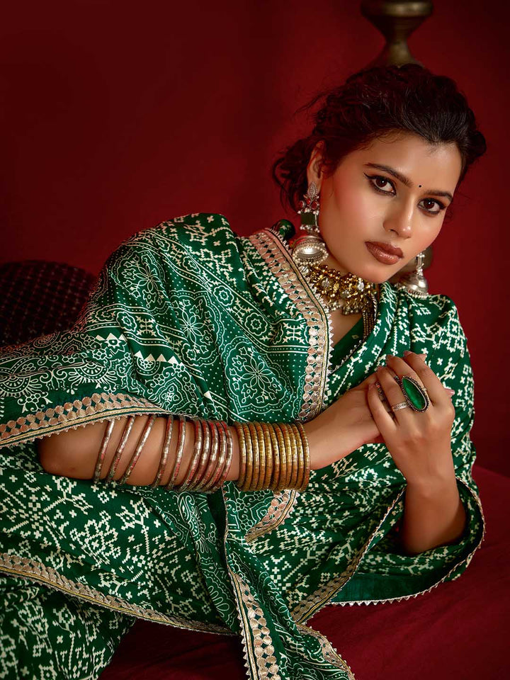 Printed &amp; Gota Work Art Silk Saree