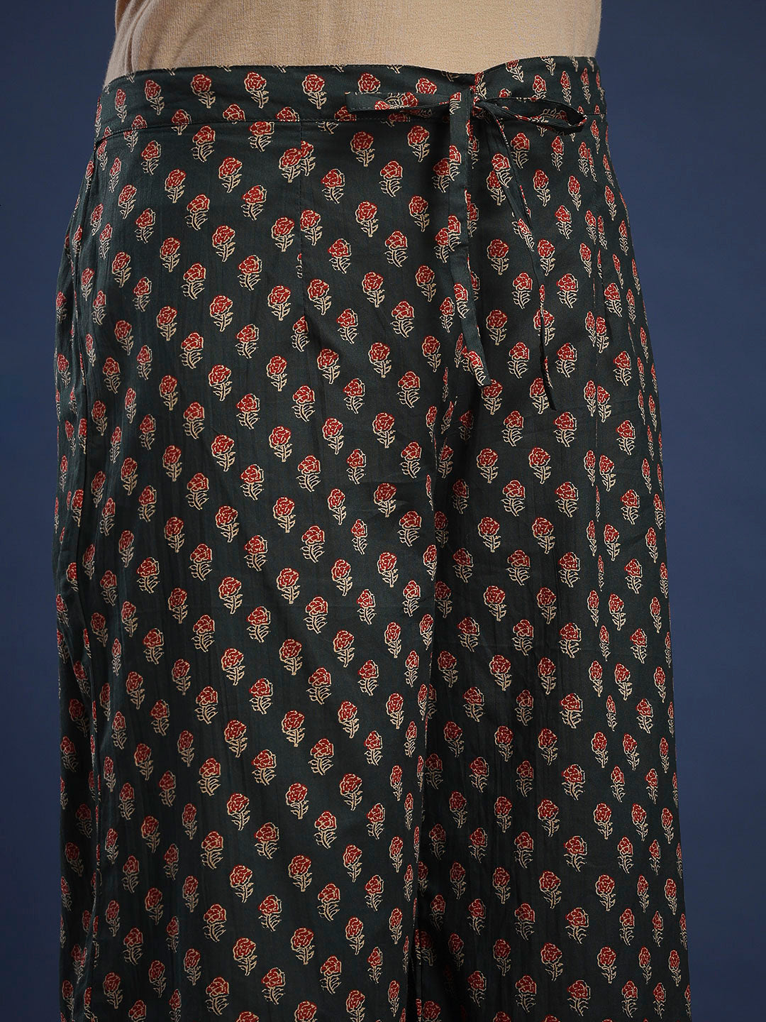 Bottle Green Cotton Blend Printed Straight Suit Set