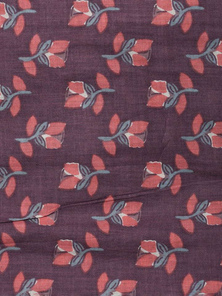 Printed Cotton Blend Unstitched Suit With Dupatta