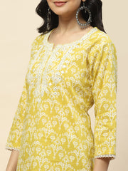 Neck Embroidered Cotton Kurta With Pants