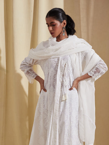 Floral Khadi Printed Cotton Kurta With Pants & Dupatta