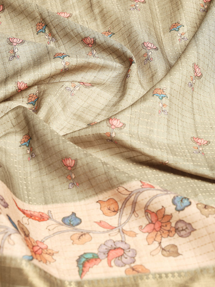 Floral Printed Tussar Saree