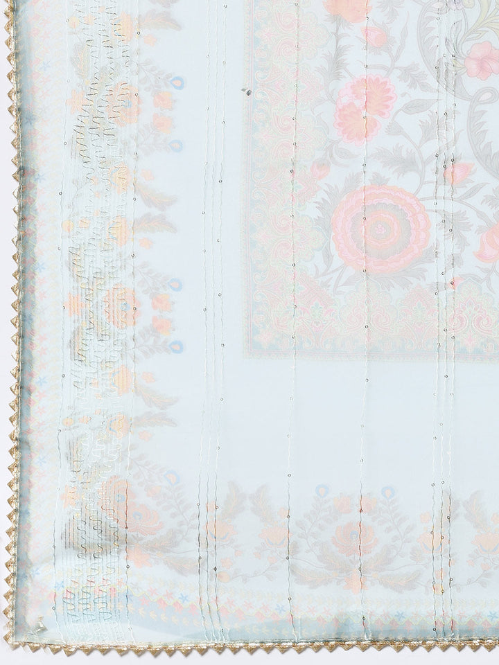 Neck Embroidered Organza Unstitched Suit Piece With Dupatta