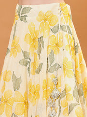 Floral Printed Organza Choli With Skirt & Dapatta