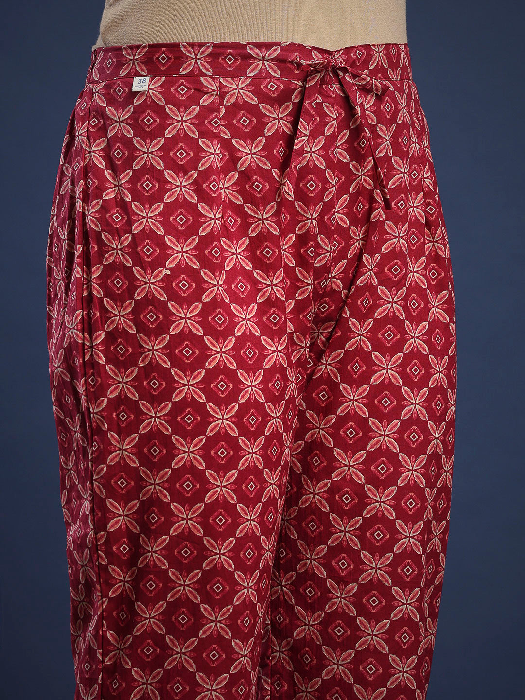 Wine Cotton Blend Printed Straight Suit Set
