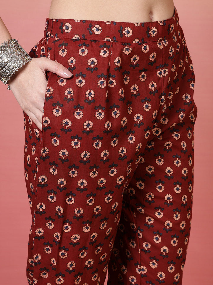 Embroidered Cotton Kurta With Pant &amp; Dupatta