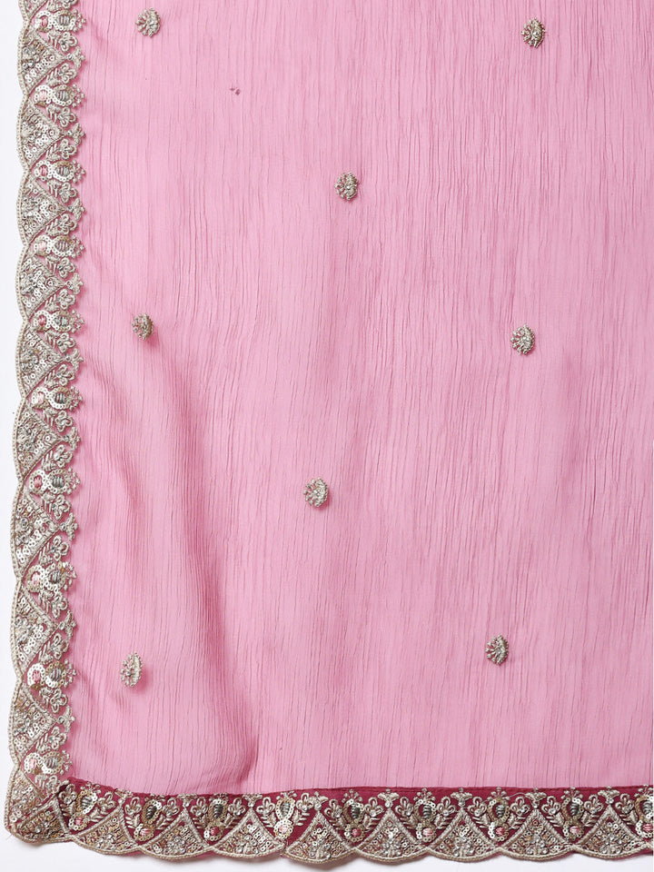 Sequins Work Chinon Unstitched Suit Piece With Dupatta