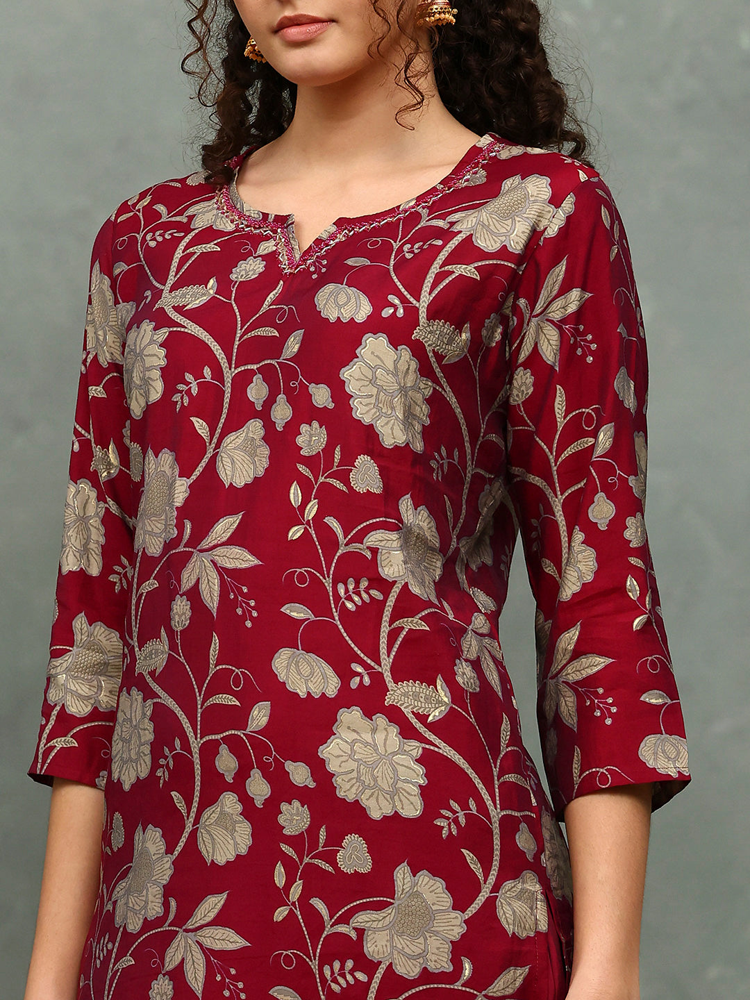 Printed Cotton Blend Kurta With Pants & Dupatta