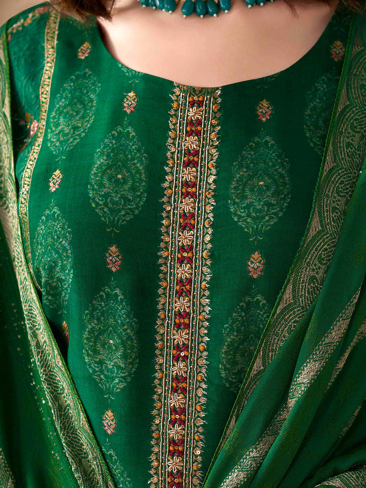 Embroidered Silk Kurta With Pant &amp; Dupatta