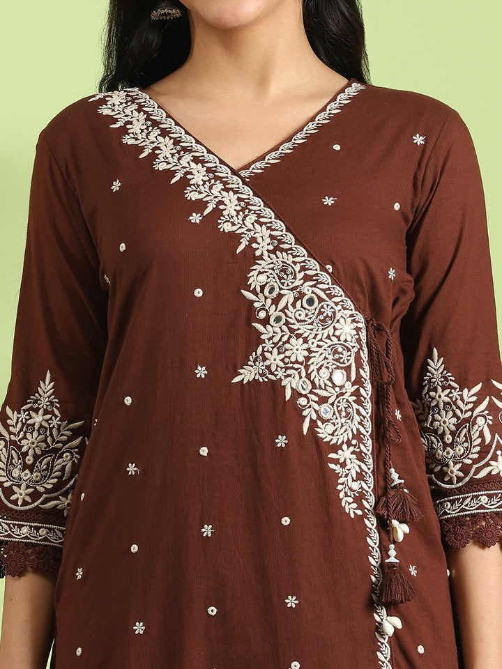 Embroidered Cotton Kurta With Pant &amp; Dupatta