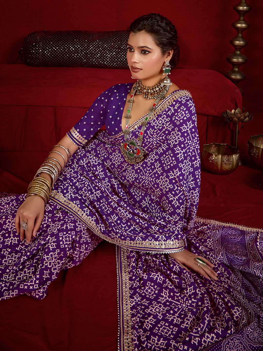 Printed &amp; Gota Work Art Silk Saree