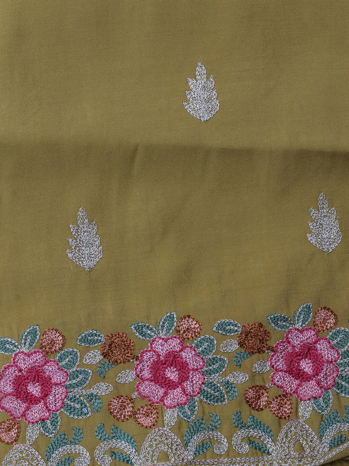 Neck Embroidered Chanderi Unstitched Suit With Dupatta