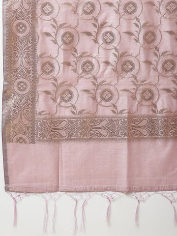 Woven Banarasi Chanderi Unstitched Suit With Dupatta