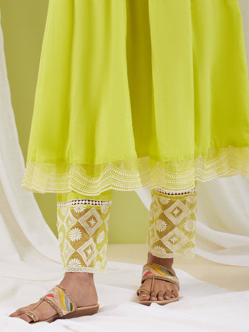 Plain Cotton Anarkali Kurta With Pants