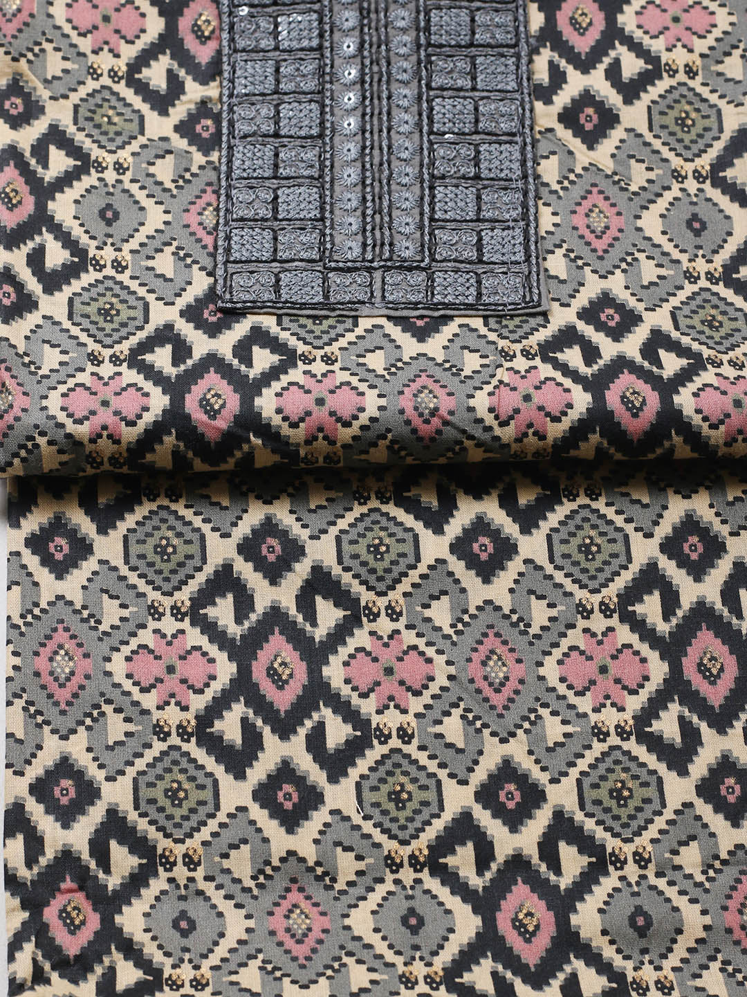 Printed Cotton Blend Unstitched Suit With Pant &amp; Dupatta