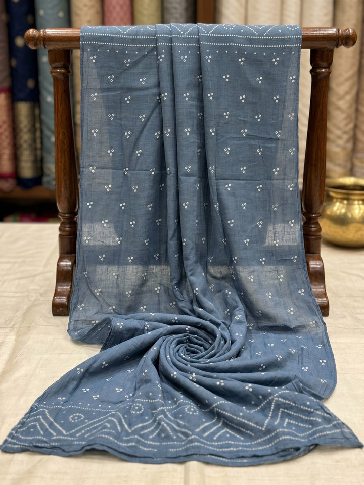 Blue Embroidered Cotton Blend Straight V Neck Suit Set
