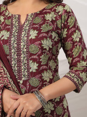 Printed Cotton Blend Kurta With Pants & Dupatta