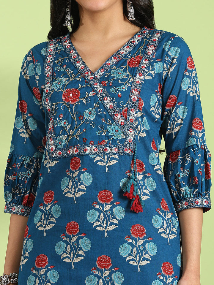 Printed Cotton Kurta With Pant &amp; Dupatta