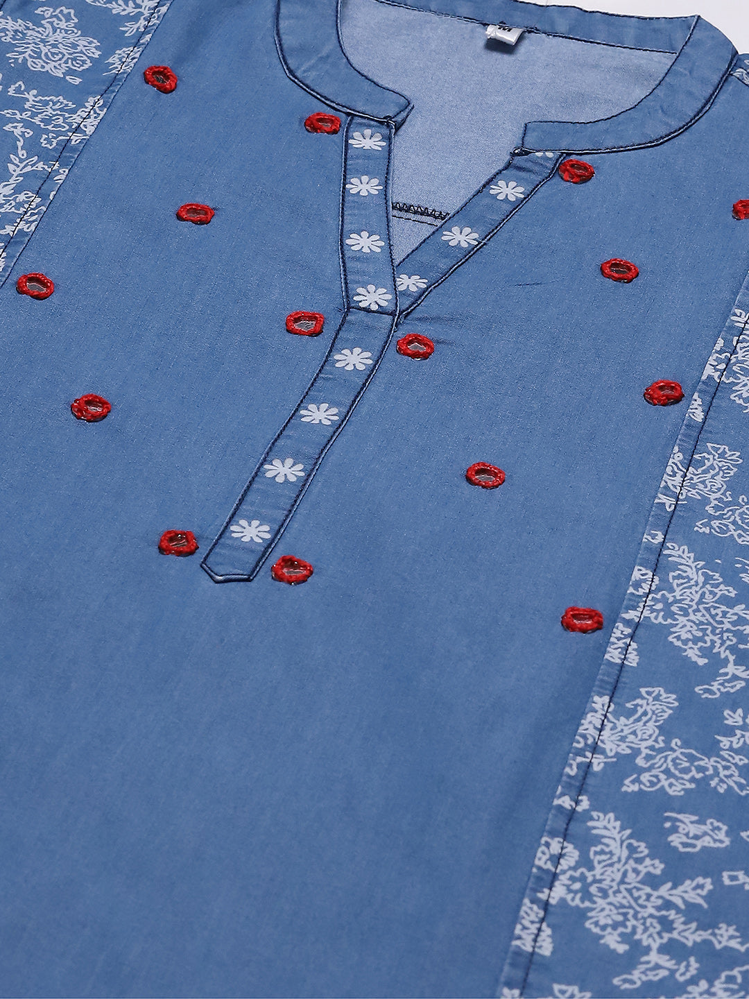 Neck Embroidered Denim Kurta