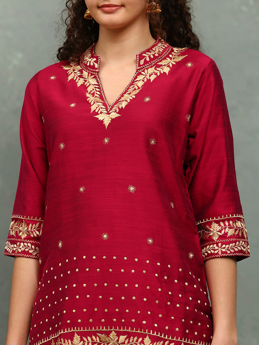 Neck Embroidered Art Silk Kurta