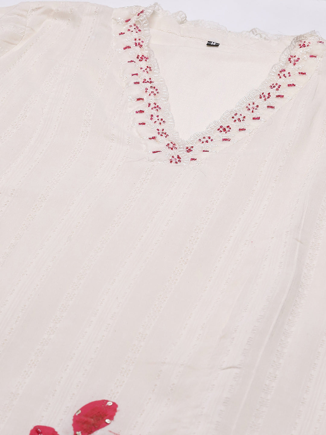 Neck Embroidered Cotton Blend Kurta With Pants & Dupatta