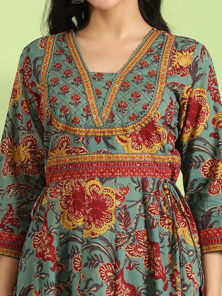 Printed Cotton Kurta With Pant &amp; Dupatta